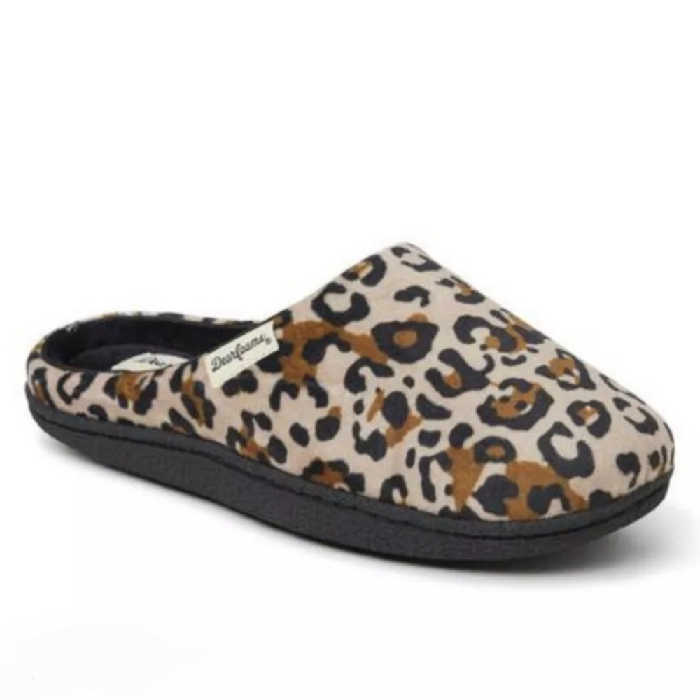 Dearfoams Quilted Velour Slippers in Leopard Print Brown Black Size XL 11-12 NWT